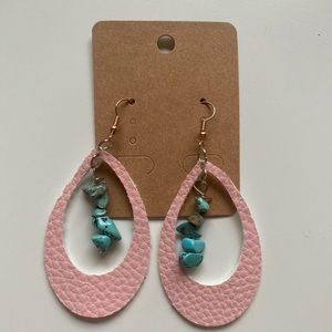 Pink teal faux leather earrings🌸